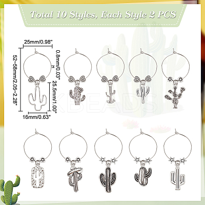 Cactus Tibetan Style Alloy Wine Glass Charms AJEW-AB00118-1