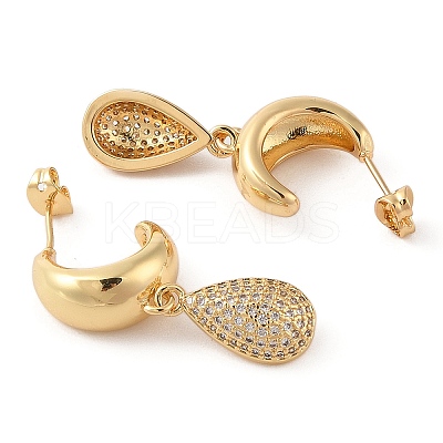 Rack Plating Brass Micro Pave Clear Cubic Zirconia Stud Dangle Earrings for Women EJEW-G394-15G-1