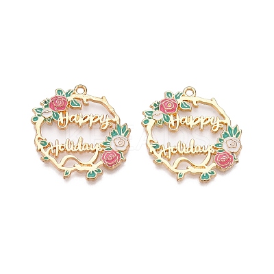 Rack Plating Alloy Enamel Pendants ENAM-N056-369KCG-01-1