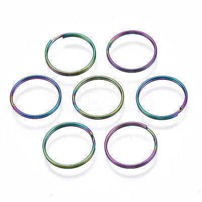 Rainbow Color 304 Stainless Steel Linking Key Rings STAS-S119-100-1
