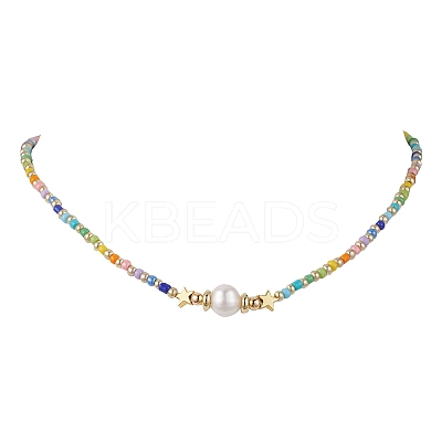 Natural Pearl & Seed Beaded Necklace NJEW-JN04649-01-1