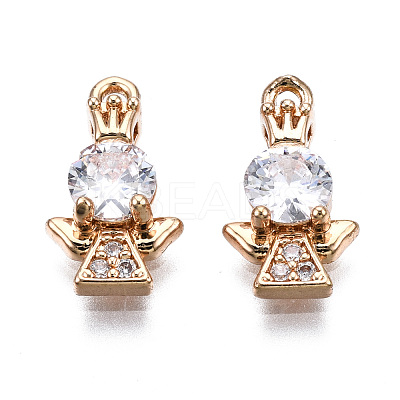 Brass Micro Pave Clear Cubic Zirconia Charms KK-S359-100-RS-1