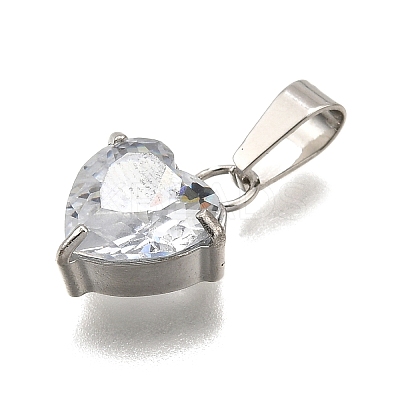 304 Stainless Steel Micro Pave Cubic Zirconia Pendants STAS-B086-13P-04-1