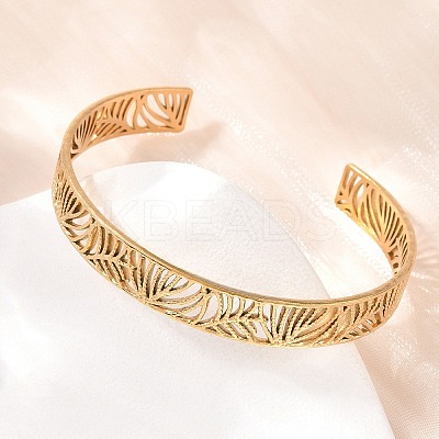 Hollow 304 Stainless Steel Open Cuff Bangles for Women BJEW-F547-01G-1