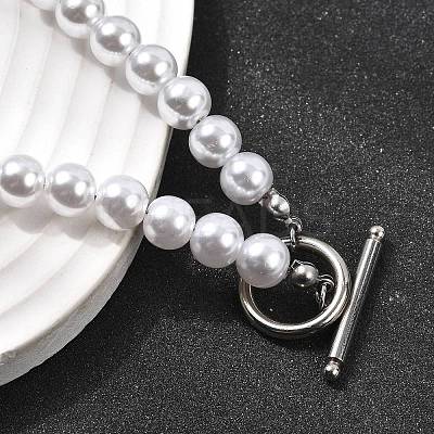 8MM White Round Plastic Pearl Beaded Necklaces for Women NJEW-L469-01P-1