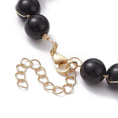Glass Round Beaded Bracelet with Alloy Clasps BJEW-JB10125-1