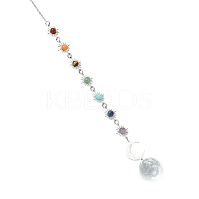 Chakra Natural Gemstone Beads & Brass Sun Moon Hanging Suncatchers HJEW-JM04995-02-1
