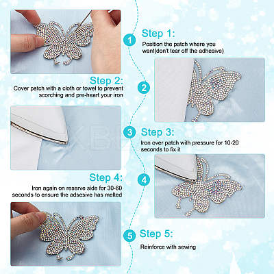 7Pcs Butterfly Hotfix Rhinestone Iron on/Sew On Patches DIY-DR0002-04B-1