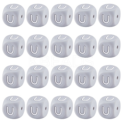20Pcs Grey Cube Letter Silicone Beads 12x12x12mm Square Dice Alphabet Beads with 2mm Hole Spacer Loose Letter Beads for Bracelet Necklace Jewelry Making JX436U-1