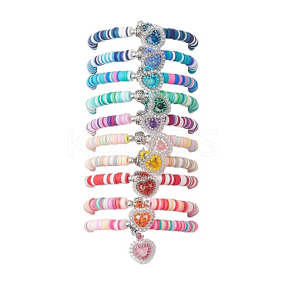 Natural Gemstone & MIYUKI Seed Beads Heart Charm Bracelets BJEW-MZ00084-1