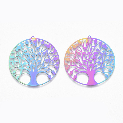 Ion Plating(IP) 201 Stainless Steel Filigree Pendants X-STAS-R102-37-1