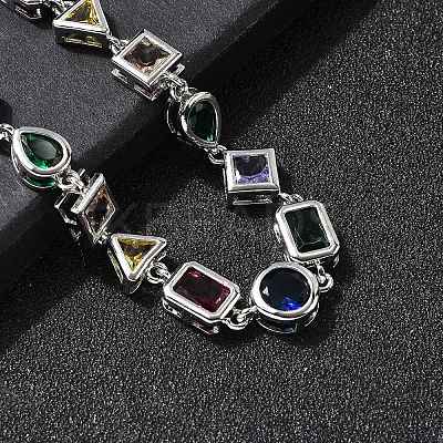 Brass Micro Pave Cubic Zirconia Link Bracelets for Women BJEW-P358-03P-1