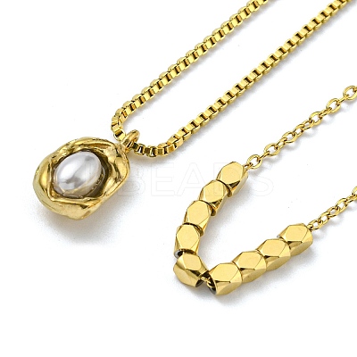 2Pcs 2 Style Plastic Oval & 304 Stainless Steel Nuggets Pendant Necklaces Set NJEW-K257-08G-1