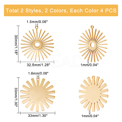 16Pcs 4 Style 201 Stainless Steel Pendants STAS-DC0005-28-1
