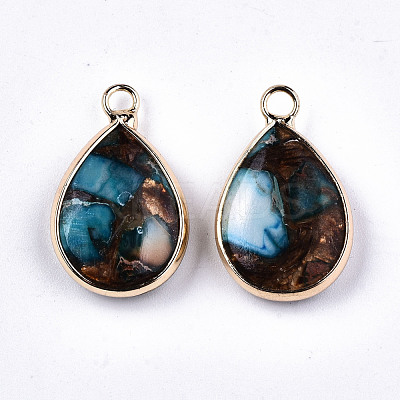 Teardrop Assembled Synthetic Bronzite and Regalite/Imperial Jasper Pendants G-N330-022-D08-1