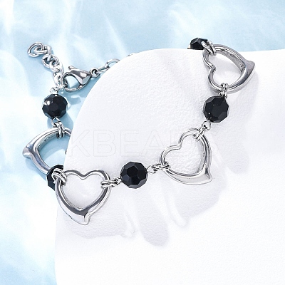 201 Stainless Steel Heart Link Chain Bracelets BJEW-B078-177P-01-1