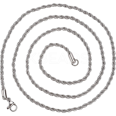 10Pcs 304 Stainless Steel Rope Chain Necklaces for Men Women NJEW-BC0001-07-1