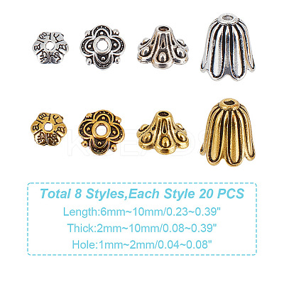 160Pcs 8 Styles Tibetan Style Bell Filigree Bead Caps TIBE-GO0001-04-1