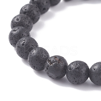 Natural Lava Rock Round Beaded Stretch Bracelet with Evil Eye Lampwork BJEW-JB07838-1