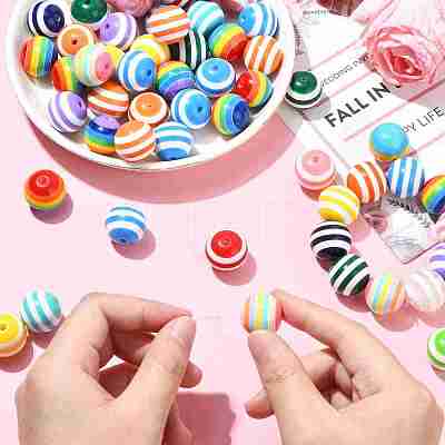 Opaque Striped Resin Beads RESI-CJC0021-16-1
