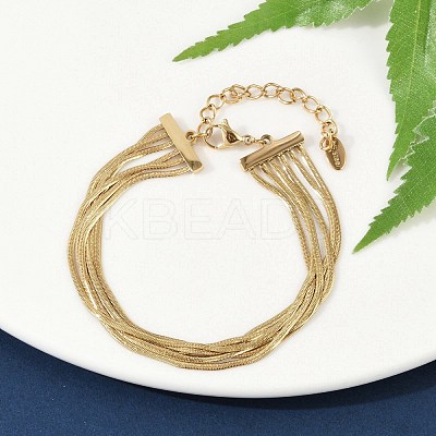 304 Stainless Steel Snake Chain Multi-Strand Bracelets For Women BJEW-Z095-01B-G-1