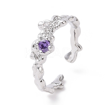 Cubic Zirconia Open Cuff Ring RJEW-D119-06P-1