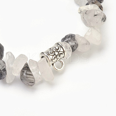 Natural Tourmalinated Quartz/Black Rutilated Quartz Beads Stretch Bracelets BJEW-JB03860-03-1