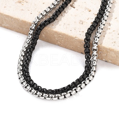 304 Stainless Steel Box Chain Multi-strand Bracelets for Men Women BJEW-Q038-03-1