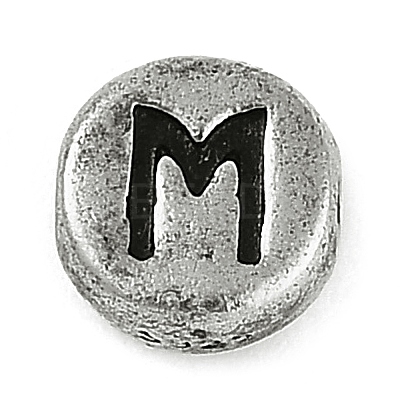 925 Sterling Silver Flat Round with Letter Beads STER-G044-01AS-M-1