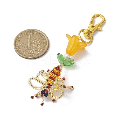 Bees Handmade Glass Seed Beads Pendants Decorations HJEW-MZ00069-01-1