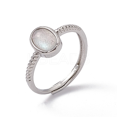 Oval Natural Labradorite Adjustable Rings RJEW-G273-04P-01-1