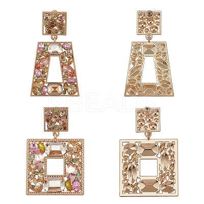 2 Pairs 2 Style Rhinestone Rectangle & Trapezoid Dangle Stud Earrings EJEW-AN0001-16-1