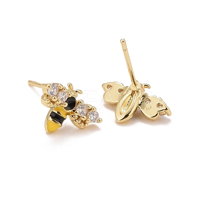 Clear Cubic Zirconia Bee Stud Earrings with Enamel EJEW-G288-24G-1