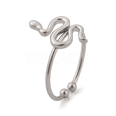 Snake 304 Stainless Steel Open Cuff Ring for Women RJEW-M049-02P-1