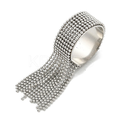 Round Ball Tassel 304 Stainless Steel Cuff Rings for Women RJEW-U039-03P-1
