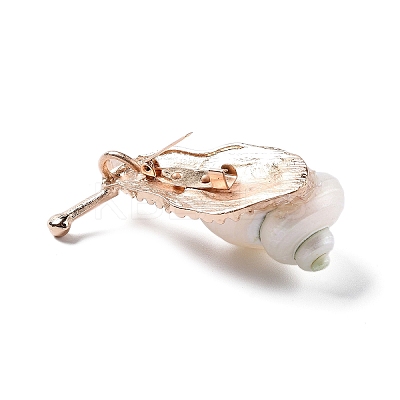 Snail White Natural Conch Shell Fossil Brooch Pin JEWB-A020-02G-01-1