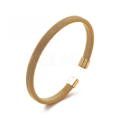 304 Stainless Steel Flat Mesh Chain Shape Open Cuff Bangle for Women BJEW-C033-09-1