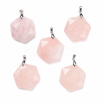 Natural Rose Quartz Pendants G-C241-02E-1