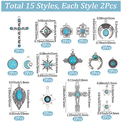 30Pcs 15 Styles Synthetic Turquoise Pendants FIND-BM0001-29-1