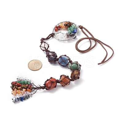 Chakra Natural Mixed Gemstone Woven Pendant Decorations HJEW-JM00659-1