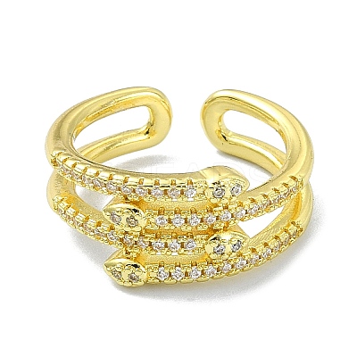 Brass with Cubic Zirconia Open Cuff Ring RJEW-B051-02G-1