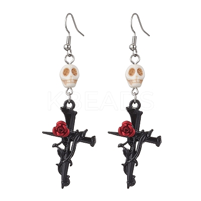 3 Pairs 3 Colors Hallowmas Alloy Dyed Synthetic Turquoise Dangle Earrings EJEW-JE06483-1