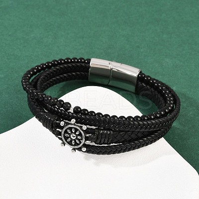 Microfiber Leather & Glass Multi-strand Bracelets for Men Women BJEW-H631-04A-AS-1