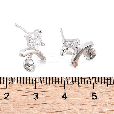 Rhodium Plated 925 Sterling Silver with Cubic Zirconia Stud Earring Findings EJEW-B038-19P-1
