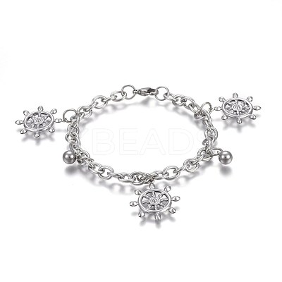 Tarnish Resistant 304 Stainless Steel Charm Bracelets BJEW-L637-23-P-1