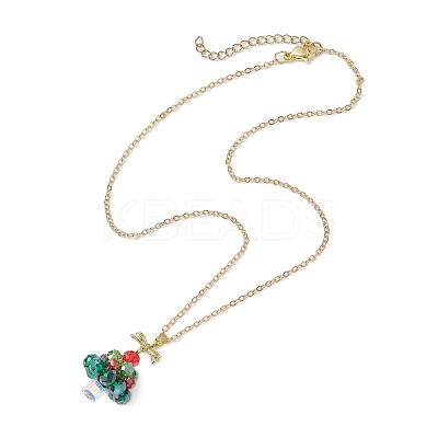 Christmas Tree Glass Beaded Pendant Necklaces X1-NJEW-TA00174-1