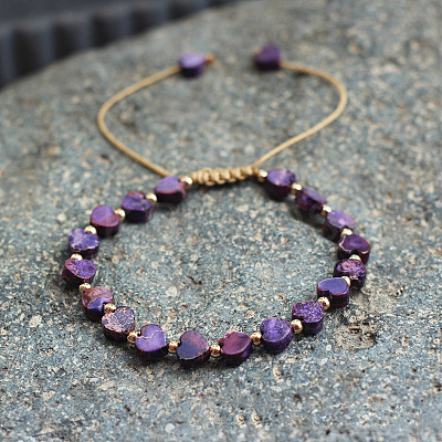 Bohemian Dyed Natural Imperial Jasper Heart Bead Braided Bead Bracelets for Women FS-WG782CA-05-1