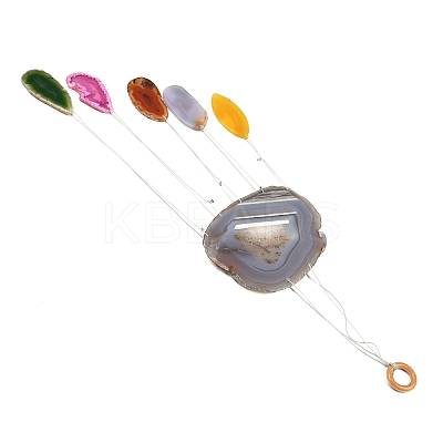 Wood & Natural Dye Agate Wind Chime Pendants HJEW-H054-03-1