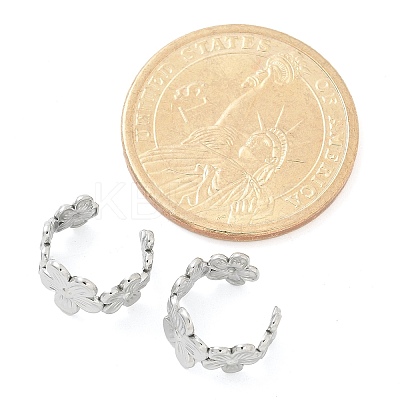 304 Stainless Steel Flower Cuff Earrings for Women EJEW-A118-03P-1