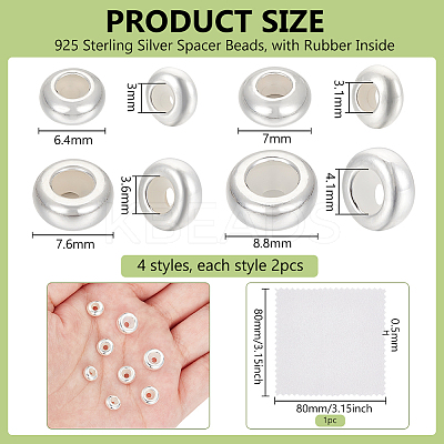 8Pcs 4 Styles 925 Sterling Silver Spacer Beads STER-BC0002-46-1